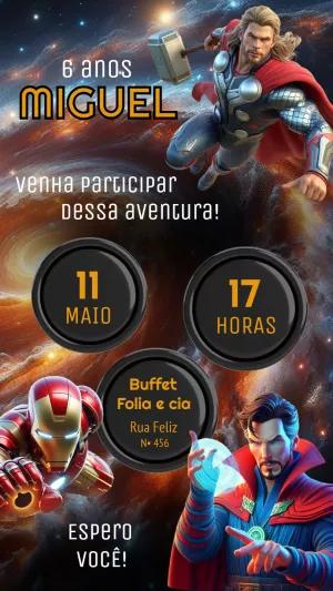 Convite Aniversário Vingadores com Heróis para Editar Online