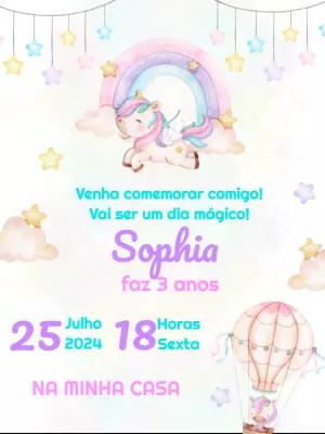 Convite de Aniversário Unicórnio Mágico para Editar Online