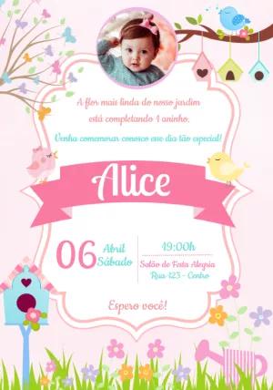 Convite Aniversário Jardim Encantado com Foto para Editar Online