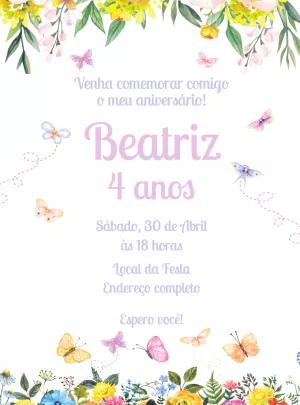 Convite Aniversário Jardim das Borboletas para Editar Online