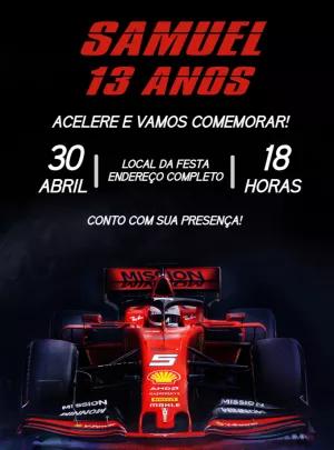 Convite Aniversário Fórmula 1 para Editar Online