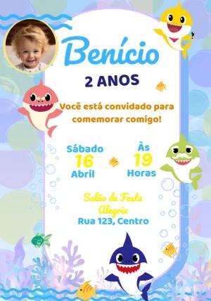 Convite Aniversário Baby Shark com Foto para Editar Online