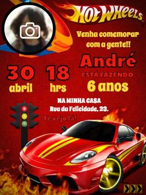 Convite Aniversário HotWheels com Foto para Editar Online
