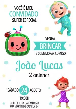 Convite de Aniversário Cocomelon com Personagens para Editar
