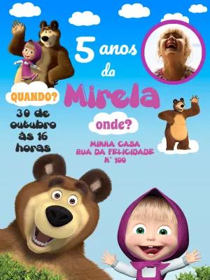Convite Aniversário Masha e o Urso com Foto para Editar Online