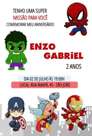 Convite Aniversário Vingadores Cute para Editar Online