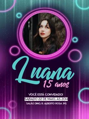 Convite de Aniversário Neon com Foto para Editar Online