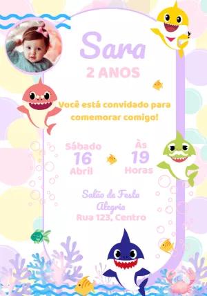 Convite Aniversário Baby Shark com Foto para Editar Online