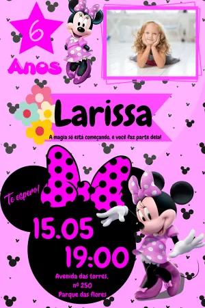 Convite Aniversário Minnie Rosa com Foto para Editar Online