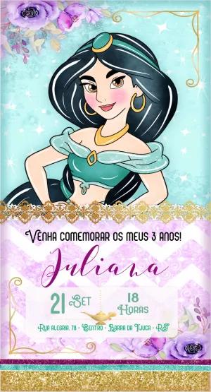 Convite de Aniversário Princesa Jasmine para Editar Online