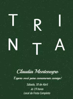 Convite de Aniversário 30 Anos Minimalista para Editar Online