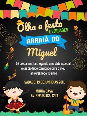 Convite Aniversário Festa Junina com Personagens para Editar