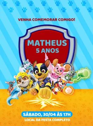 Convite Aniversário Patrulha Canina Heróis para Editar Online