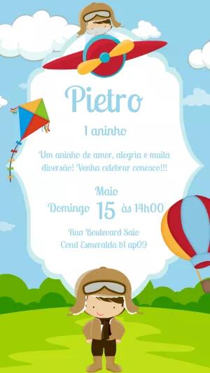 Convite Aniversário Menino Aviador para Editar Online
