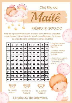 Convite Chá Rifa Menina Tema Nuvens para Editar Online