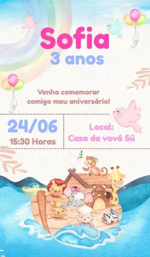 Convite Aniversário Arca de Noé com Animais para Editar