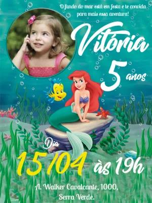 Convite Aniversário Pequena Sereia com Foto para Editar