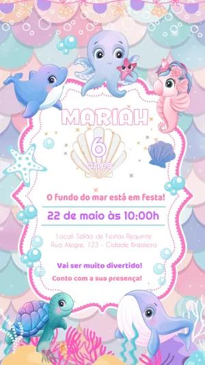 Convite Aniversário Fundo do Mar com Animais para Editar