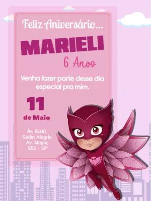 Convite de Aniversário PJ Masks Rosa para Editar Online