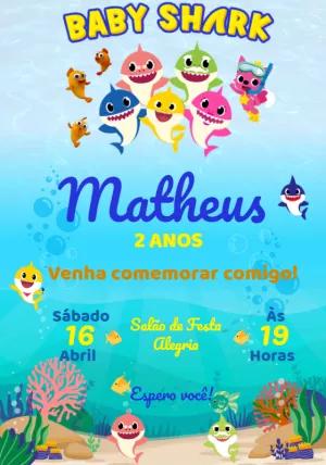 Convite Aniversário Baby Shark com a Turma para Editar Online