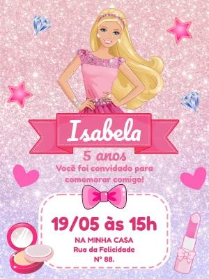 Convite de Aniversário Barbie Glitter para Editar Online