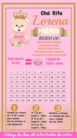 Chá Rifa Ursinha Princesa Rosa e Dourado para Editar