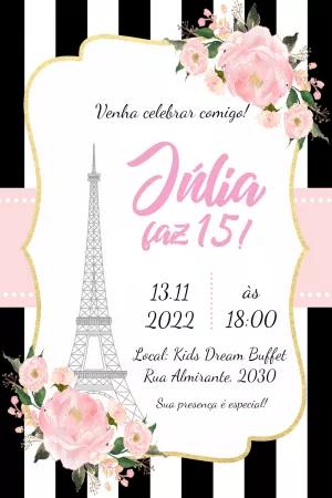 Convite 15 Anos Paris Floral para Editar e Imprimir