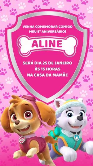 Convite Aniversário Patrulha Canina Menina para Editar Online