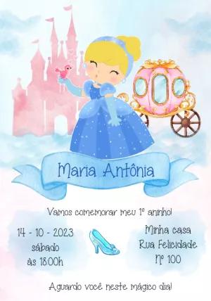 Convite de Aniversário Cinderela para Editar Online