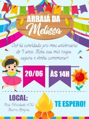 Convite Aniversário Festa Junina Menina Editável Online