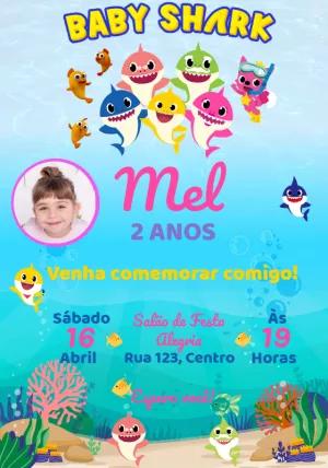 Convite Aniversário Baby Shark com Foto para Editar Online