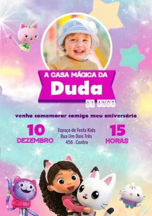 Convite Aniversário A Casa Mágica da Gabby com Foto para Editar