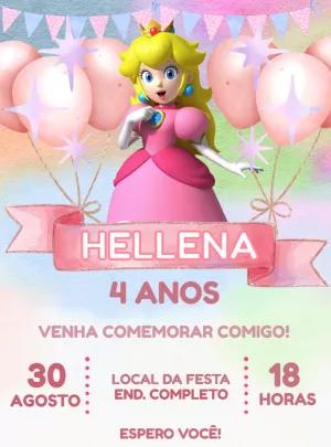 Convite de Aniversário Princesa Peach para Editar Online