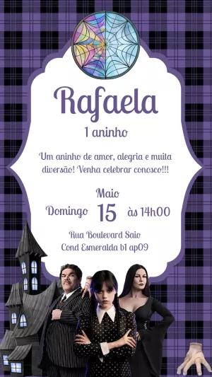Convite Aniversário Wandinha Addams com Personagens para Editar