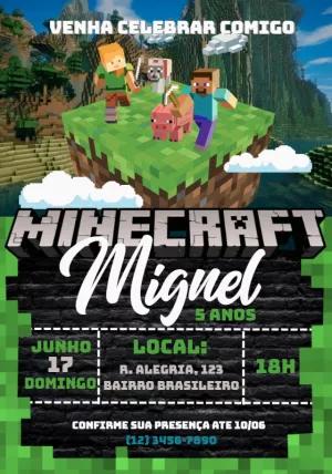 Convite de Aniversário Minecraft com Personagens para Editar Online