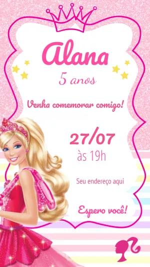 Convite Aniversário Barbie Princesa Rosa para Editar Online