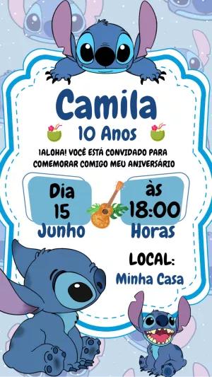 Convite de Aniversário Stitch para Editar e Imprimir