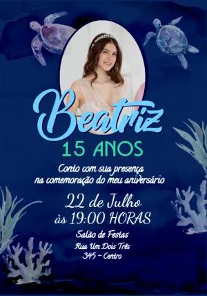 Convite de 15 Anos Fundo do Mar com Foto para Editar Online
