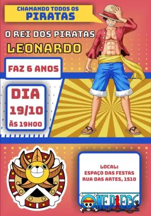 Convite de Aniversário One Piece com Personagens para Editar