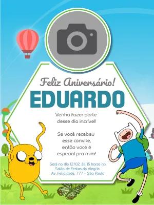 Convite Aniversário Hora da Aventura com Foto para Editar Online