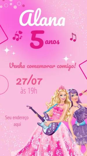 Convite de Aniversário Barbie Popstar para Editar Online