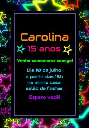 Convite de Aniversário Neon com Estrelas para Editar Online