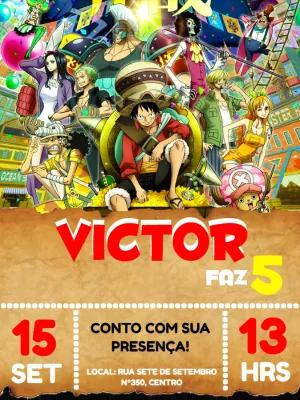 Convite Aniversário One Piece com a Tripulação para Editar Online
