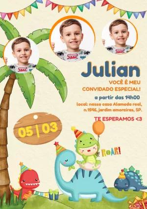 Convite Aniversário Baby Dino com Foto para Editar Online