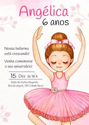 Convite de Aniversário Bailarina Delicada para Editar Online