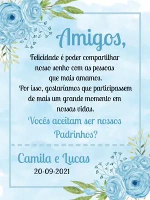 Convite Padrinhos de Casamento Floral Azul para Editar Online