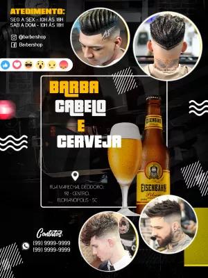 Folheto de Barbearia Moderno com Cerveja para Editar Online