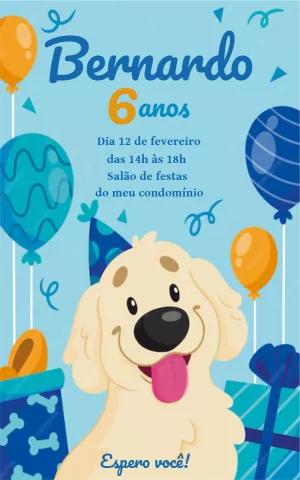 Convite Aniversário Cachorrinho Pet para Editar Online