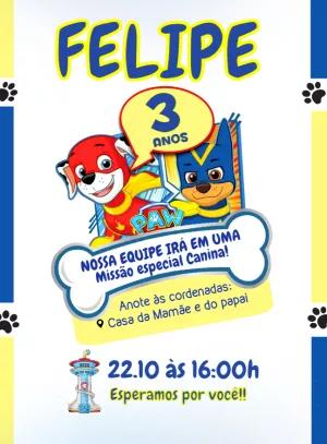 Convite Aniversário Patrulha Canina Super Heróis para Editar