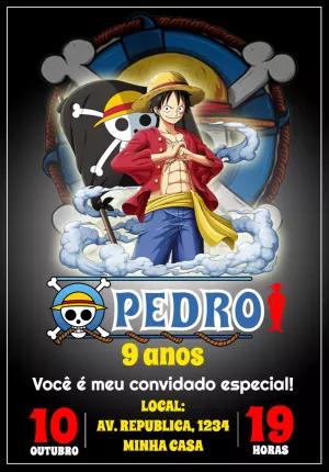Convite de Aniversário One Piece com Luffy para Editar Online
